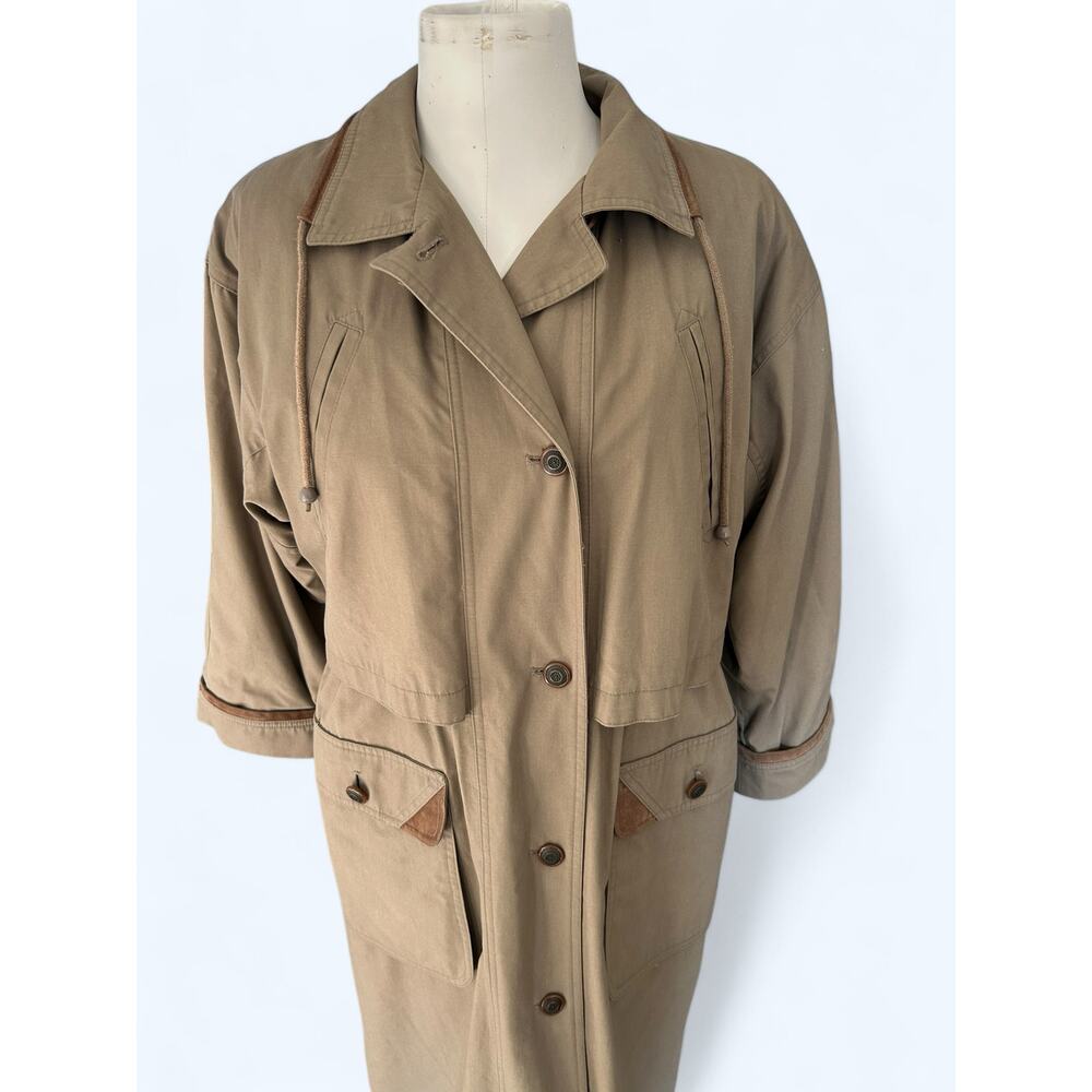 Vintage 80s Trench Coat Fleet Street Tan Leather Trimmed Women's 4 Petite Preppy - Picture 5 of 11